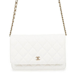 Chanel Chain Wallet Classic Matelassé Coco Mark Caviar Skin AP0250 CHANEL Whi...